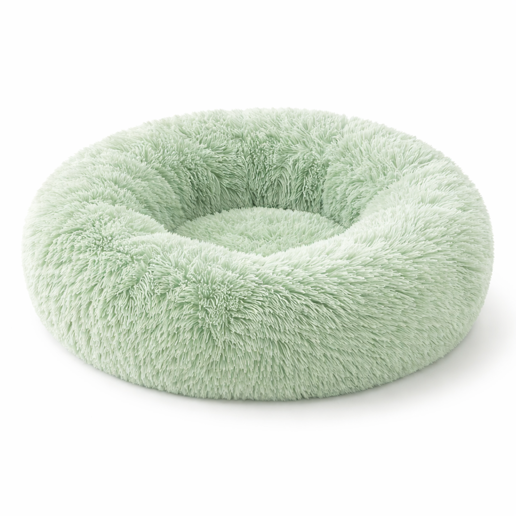 Panier rond en peluche pour chat avec bord surélevé