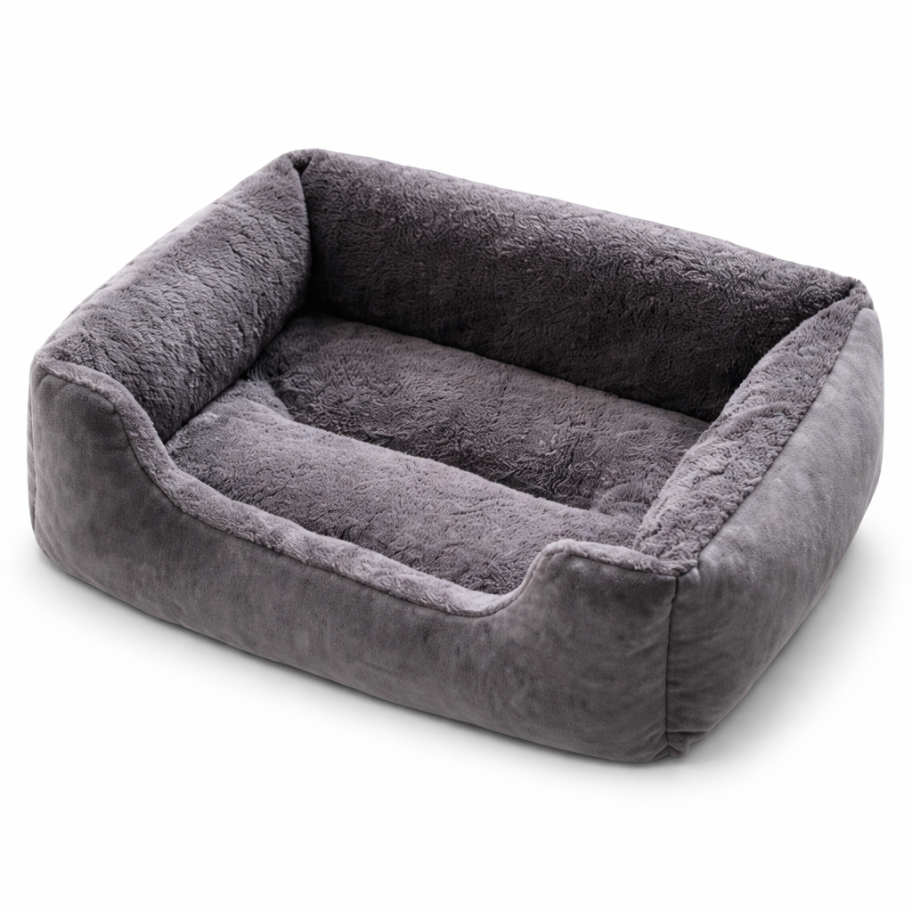 Panier rectangulaire en peluche pour chat avec rebords surélevés