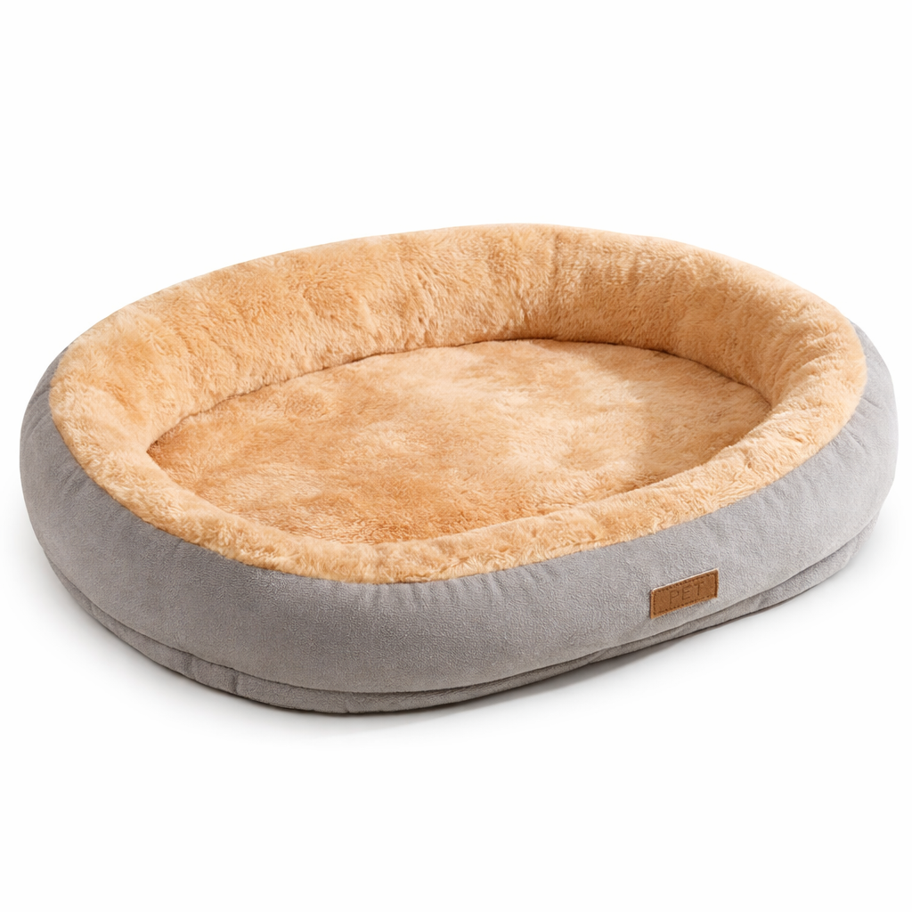 Panier ovale en peluche pour chat avec rebords