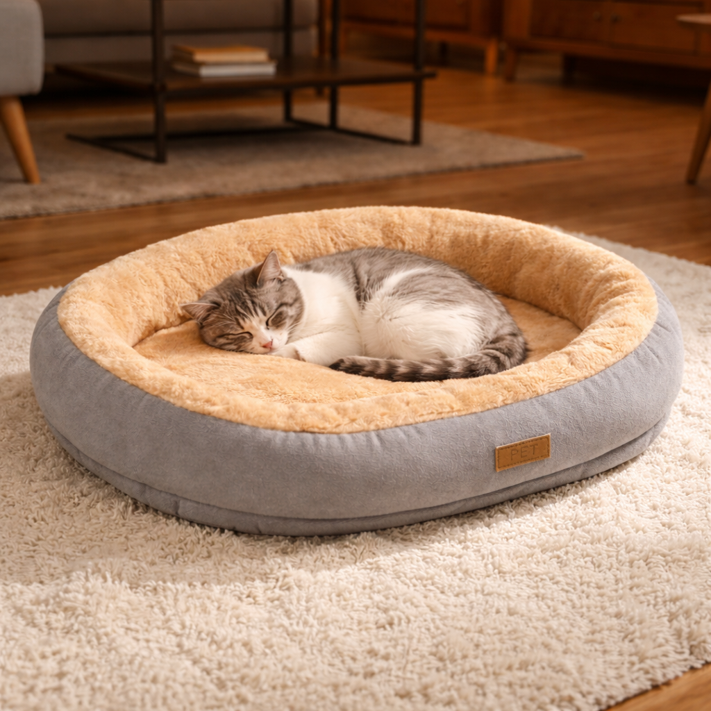 Panier ovale en peluche pour chat avec rebords