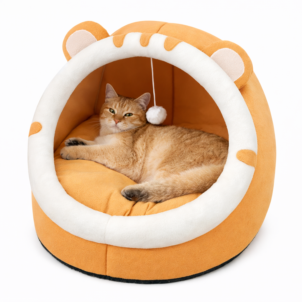 Niche Intérieure pour Chat en Tissu avec Coussin et Élément suspendu