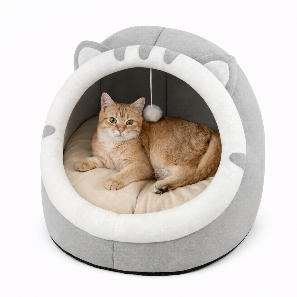 Niche Intérieure pour Chat en Tissu avec Coussin et Élément suspendu