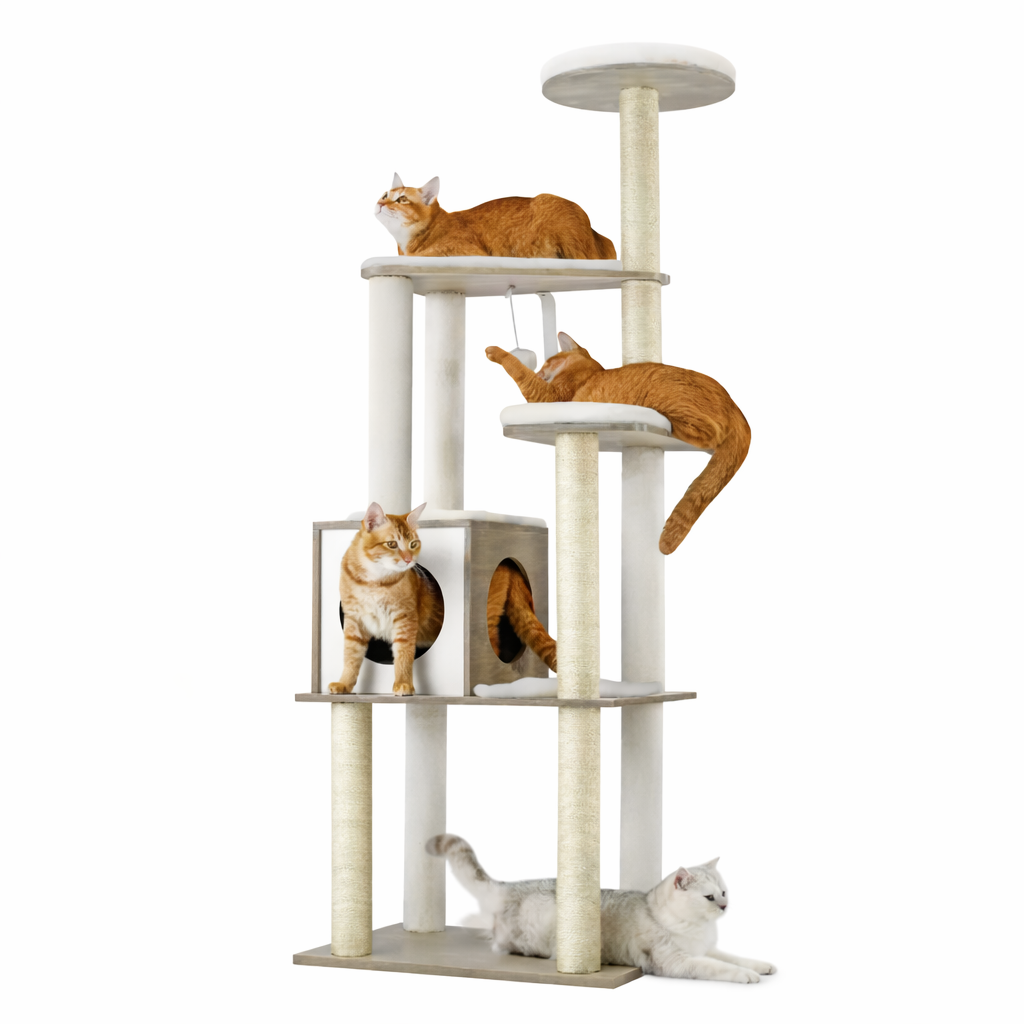 Arbre à chat multi-niveaux avec niche et poteaux en sisal 165 cm