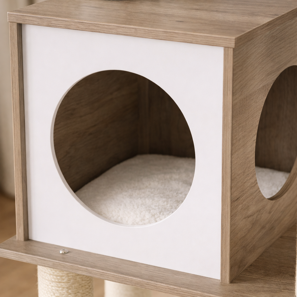 Arbre à chat multi-niveaux avec niche et poteaux en sisal 165 cm