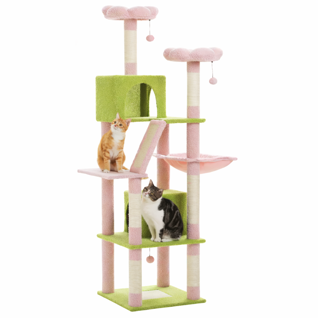 Arbre à chat multi-niveaux 180 cm avec niches, hamac et poteaux en sisal