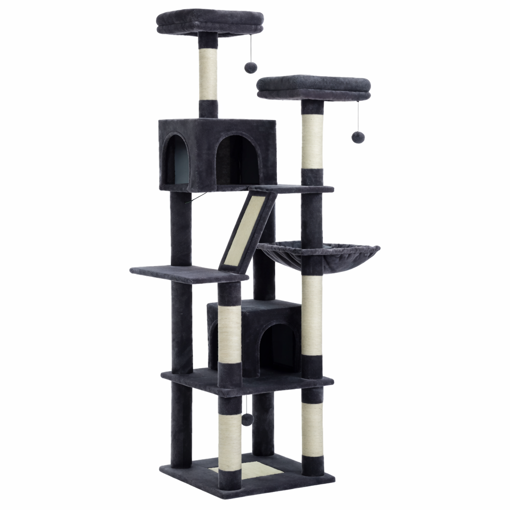 Arbre à chat multi-niveaux 180 cm avec niches, hamac et poteaux en sisal