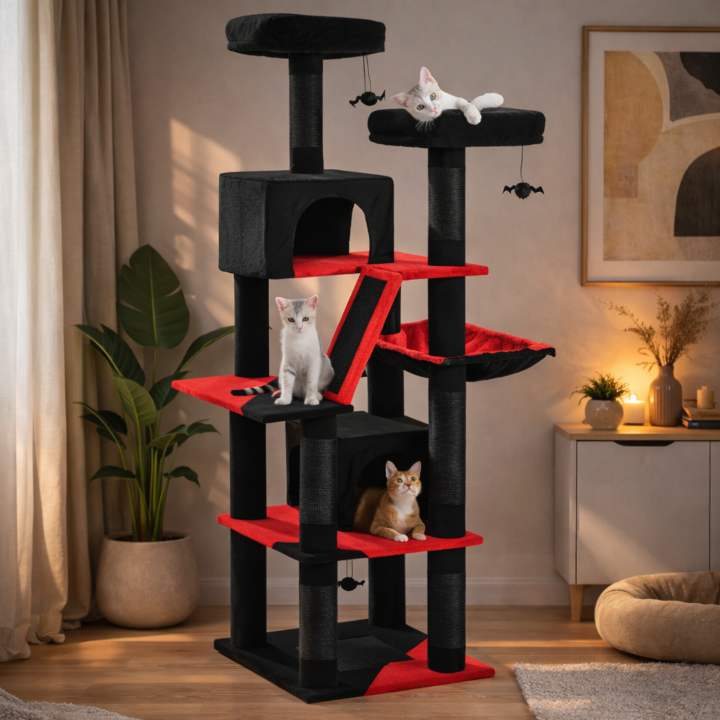 Arbre à chat multi-niveaux 180 cm avec niches, hamac et poteaux en sisal