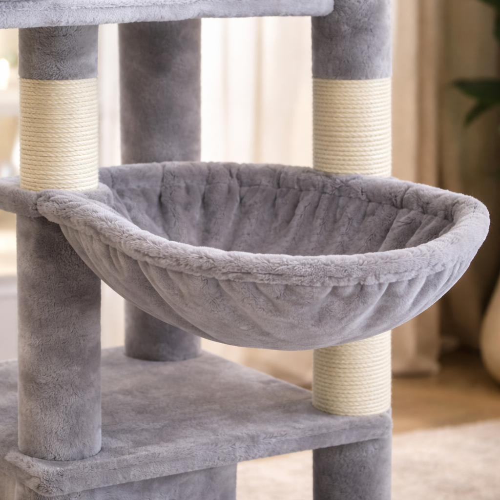 Arbre à chat multi-niveaux 180 cm avec niches, hamac et poteaux en sisal