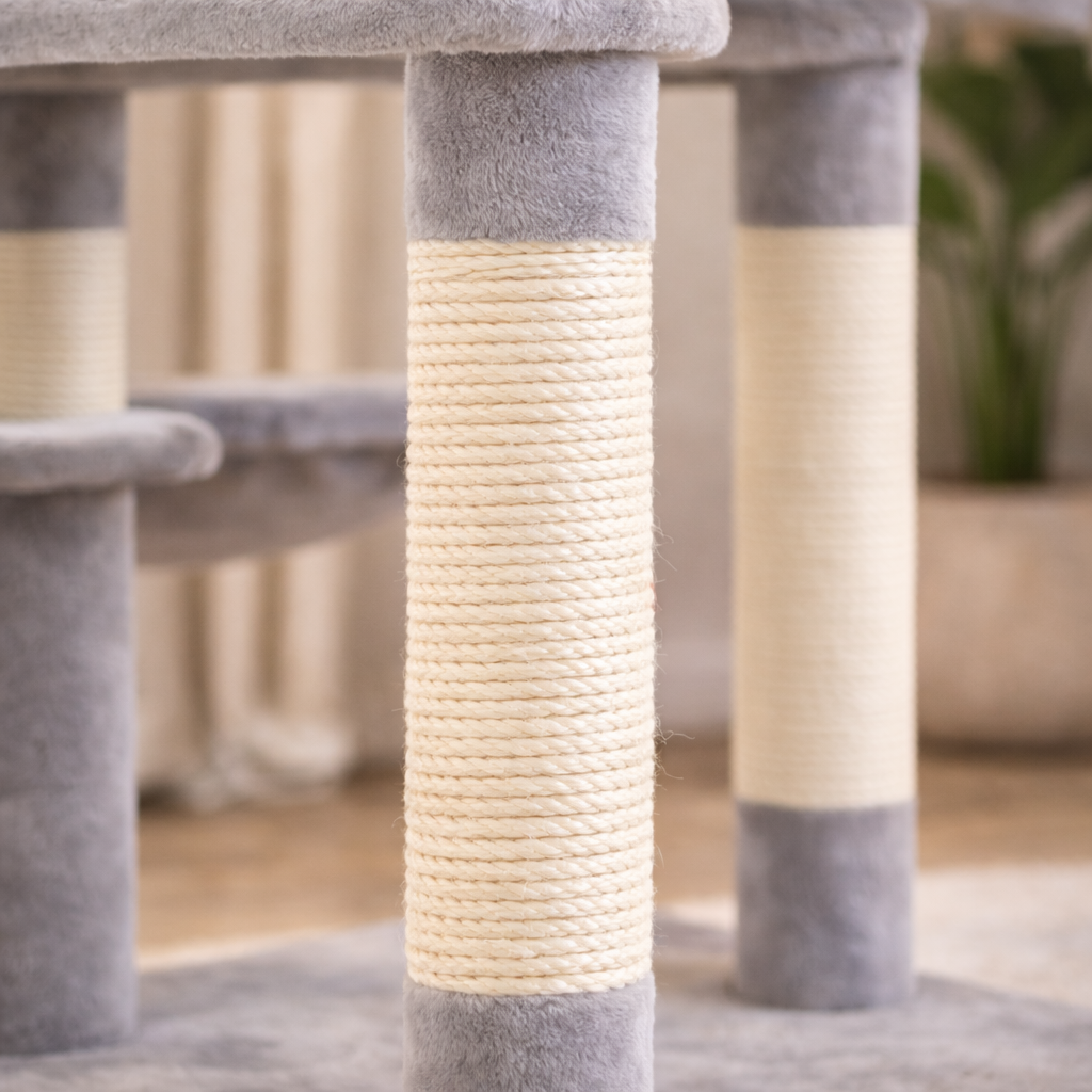 Arbre à chat multi-niveaux 180 cm avec niches, hamac et poteaux en sisal