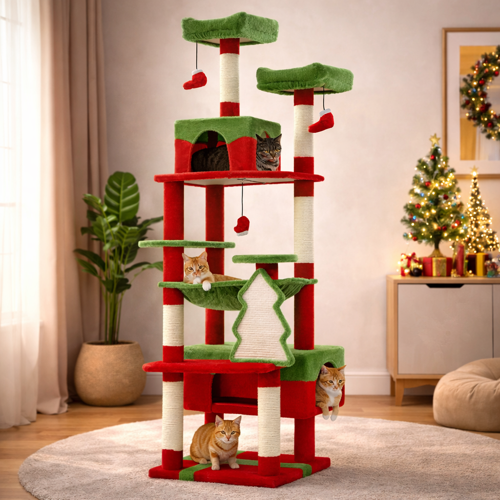 Arbre à chat multi-niveaux 184 cm avec niche, hamac et poteaux en sisal
