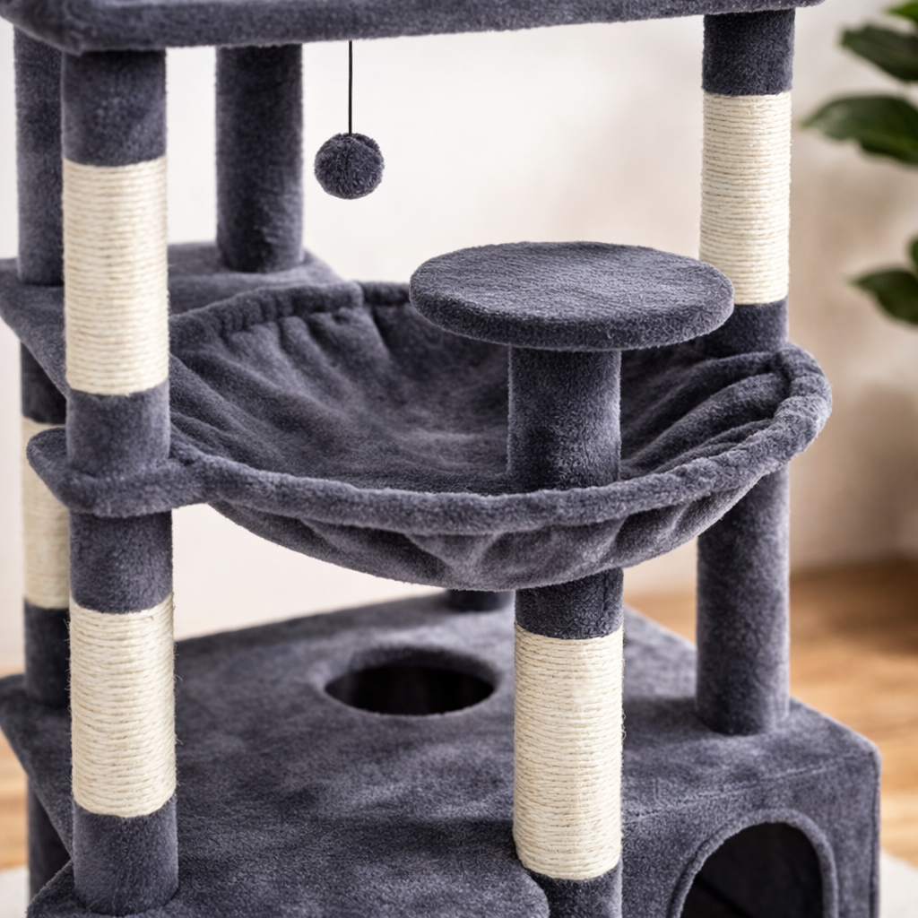 Arbre à chat multi-niveaux 184 cm avec niche, hamac et poteaux en sisal
