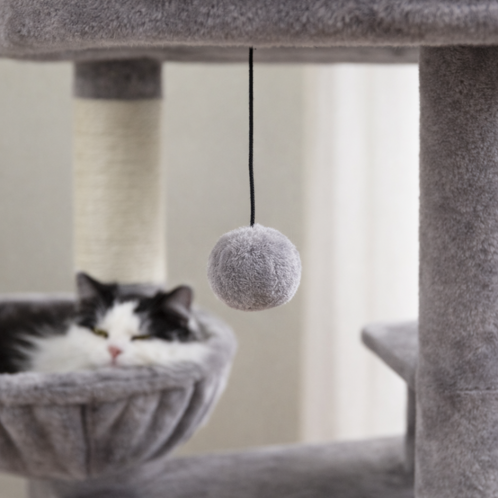 Arbre à chat 106 cm avec niche, hamac et poteaux en sisal