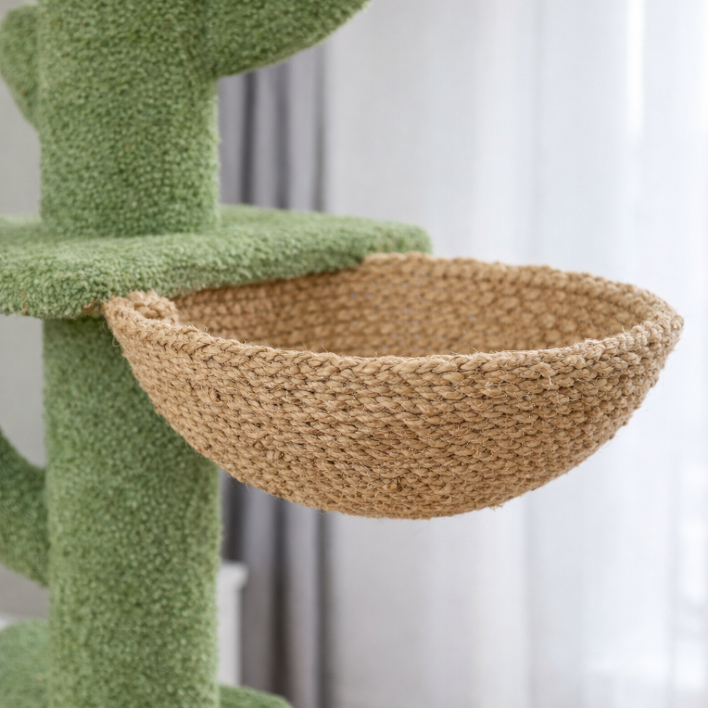 Arbre à chat sol plafond avec plateformes, hamac et poteau en sisal