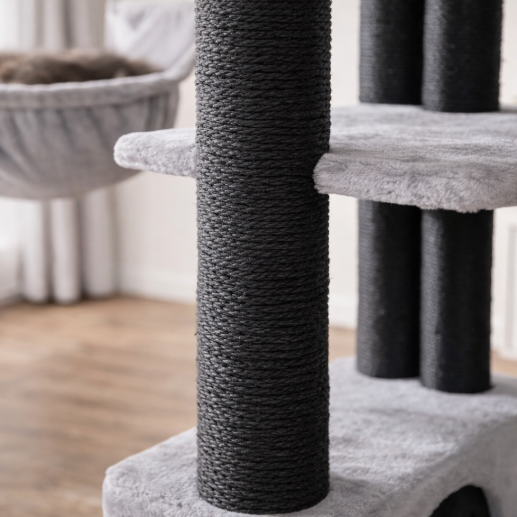 Arbre à chat multi-niveaux 170 cm avec niche, hamacs et poteaux en sisal