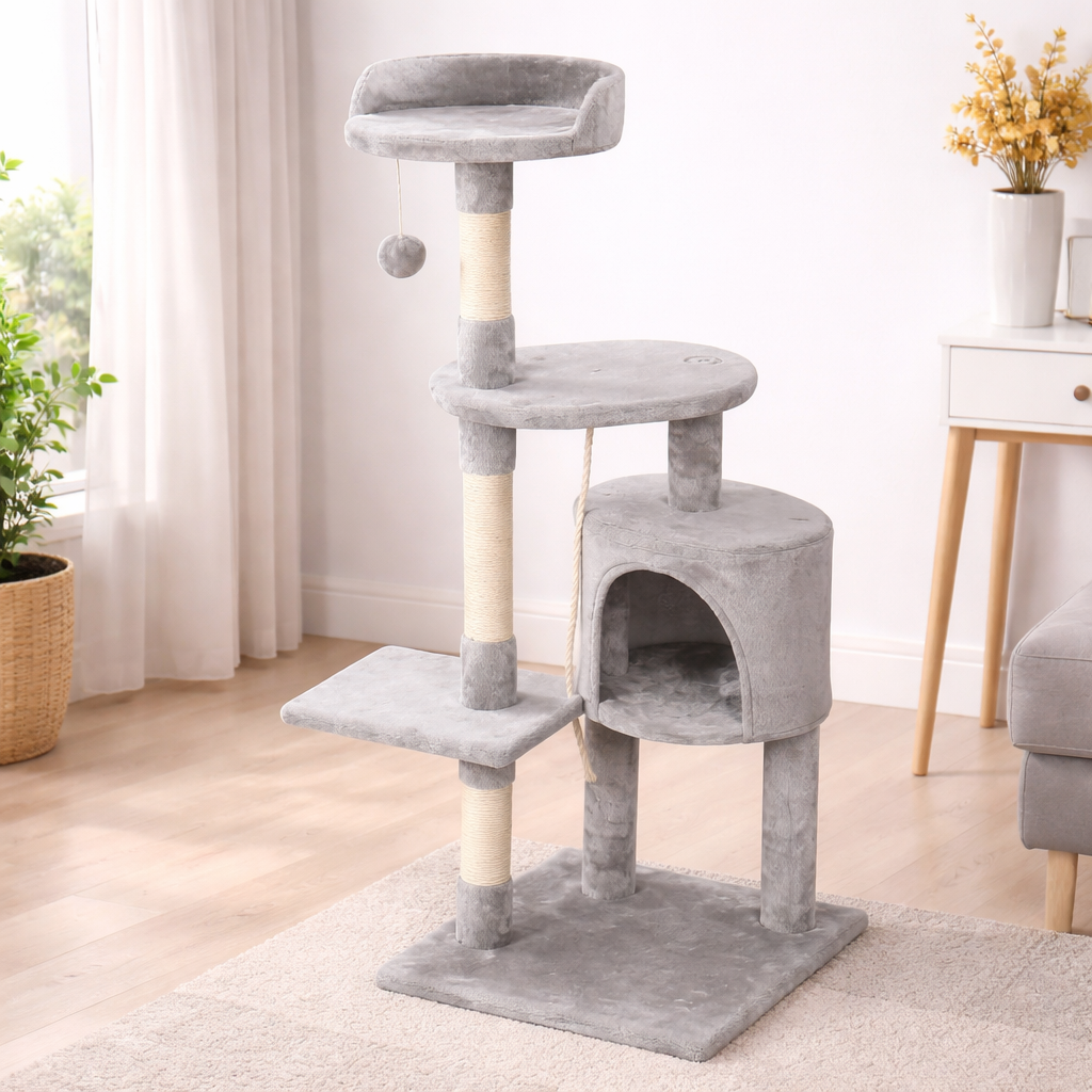 Arbre à chat 112 cm avec niche, plateformes et poteaux en sisal