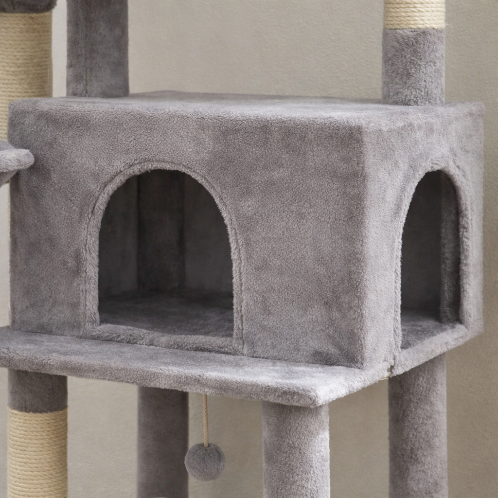Arbre à chat 186 cm avec niche, hamac, panier et poteaux en sisal