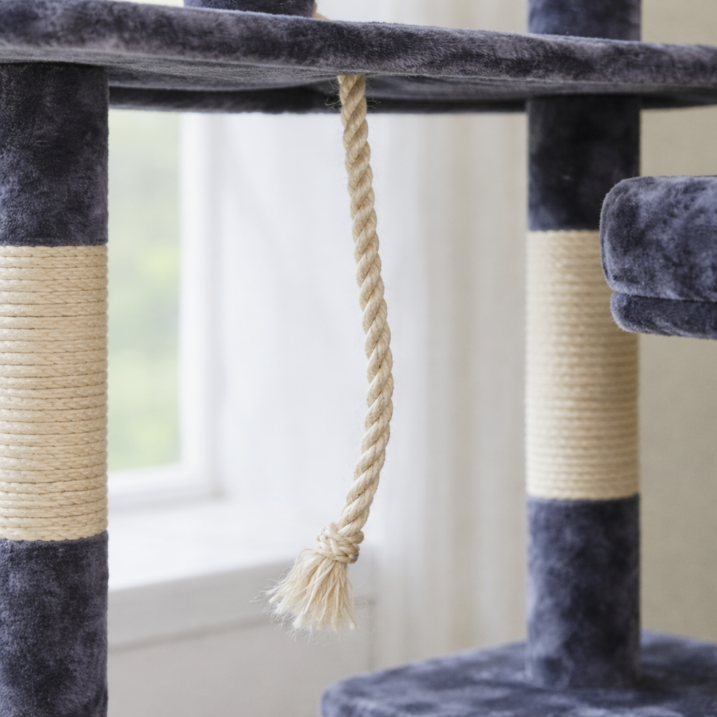 Arbre à chat 135 cm avec niche, plateformes, rampe et poteaux en sisal