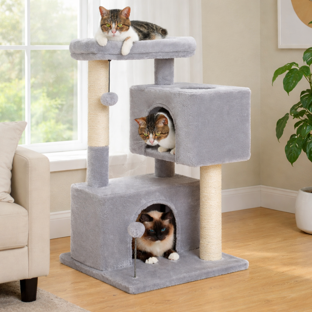 Arbre à chat 80 cm avec niche, plateforme et poteaux en sisal