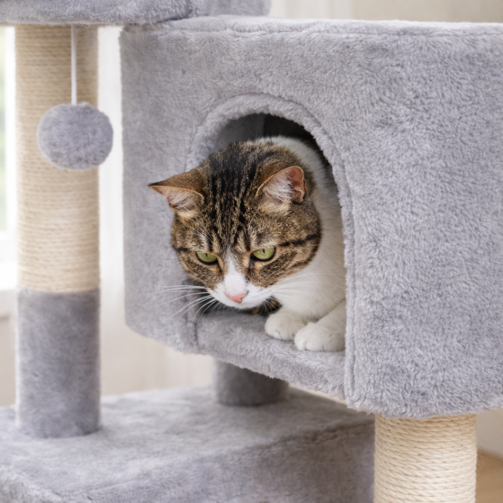Arbre à chat 80 cm avec niche, plateforme et poteaux en sisal