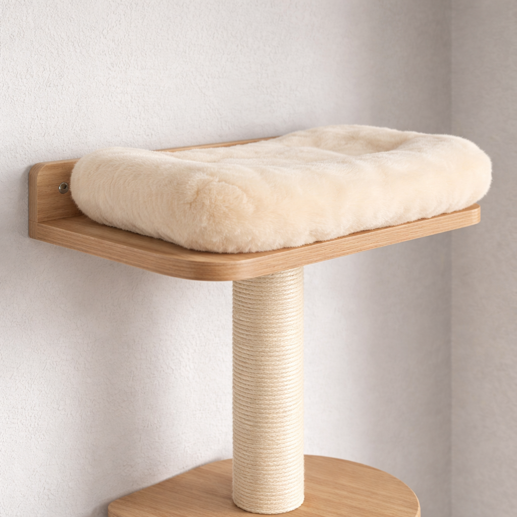 Arbre à chat mural avec plateformes, poteaux en sisal et niche
