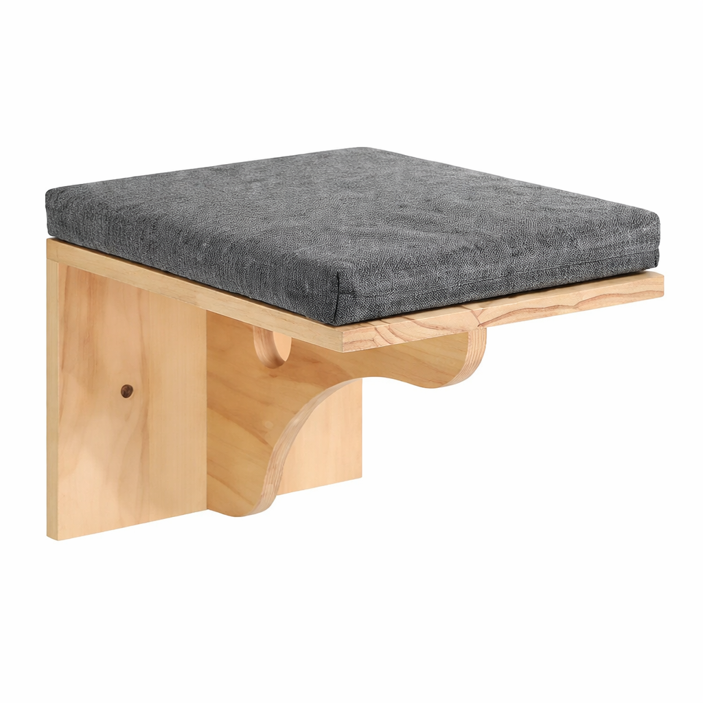 Modules muraux pour parcours de chat avec plateformes, hamacs et éléments en bois