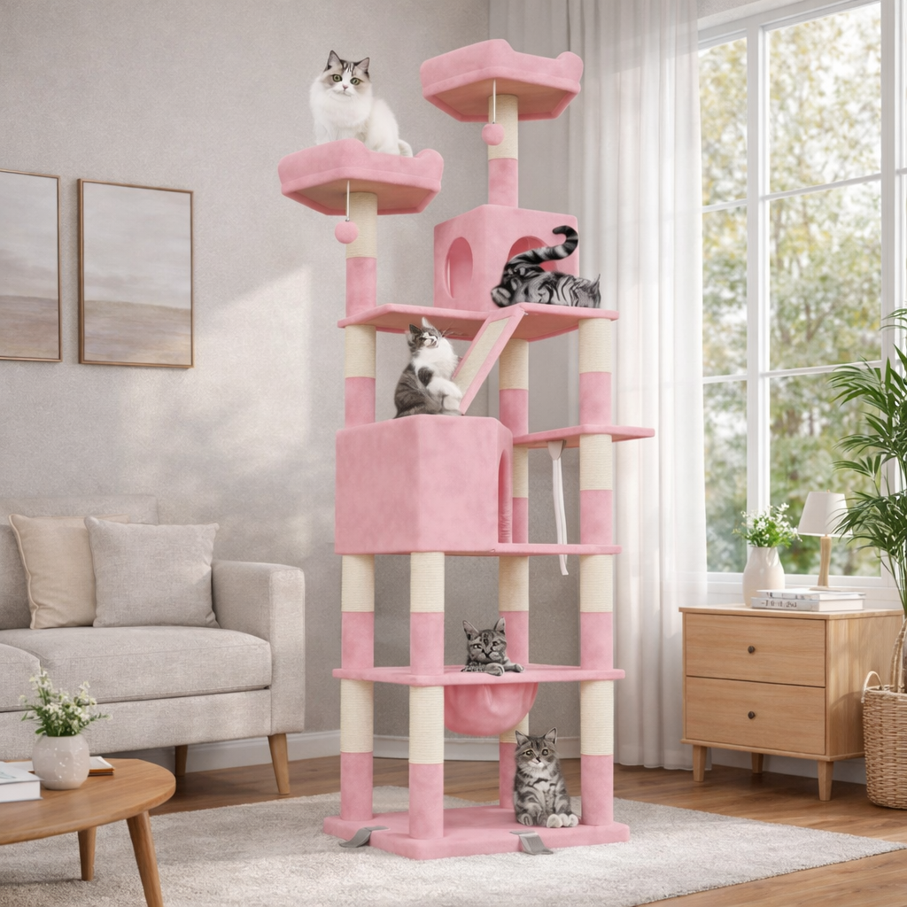 Arbre à chat multi-niveaux 208 cm avec niches, hamac et plateformes