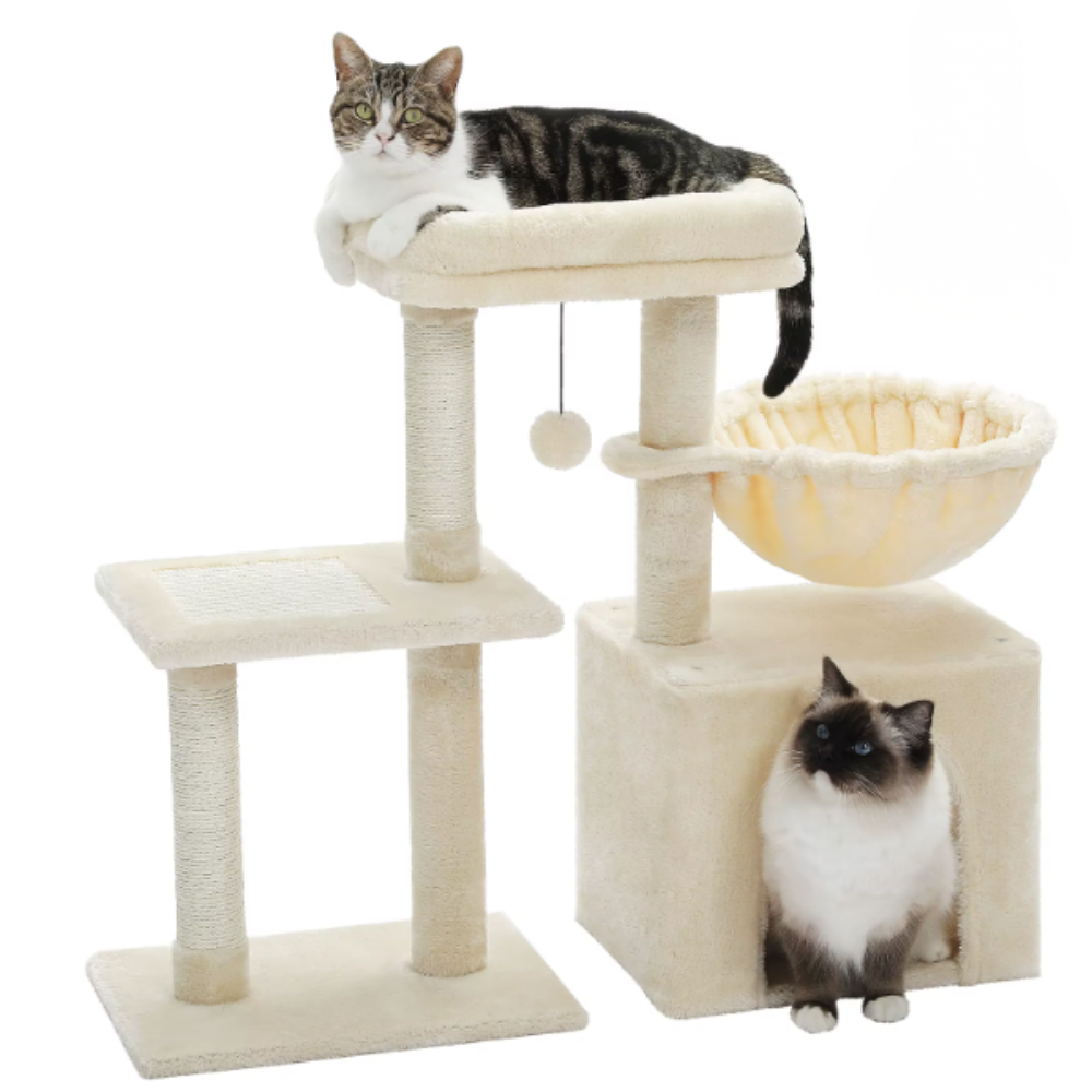 Arbre à chat 73 cm avec niche, hamac, plateforme et poteaux en sisal
