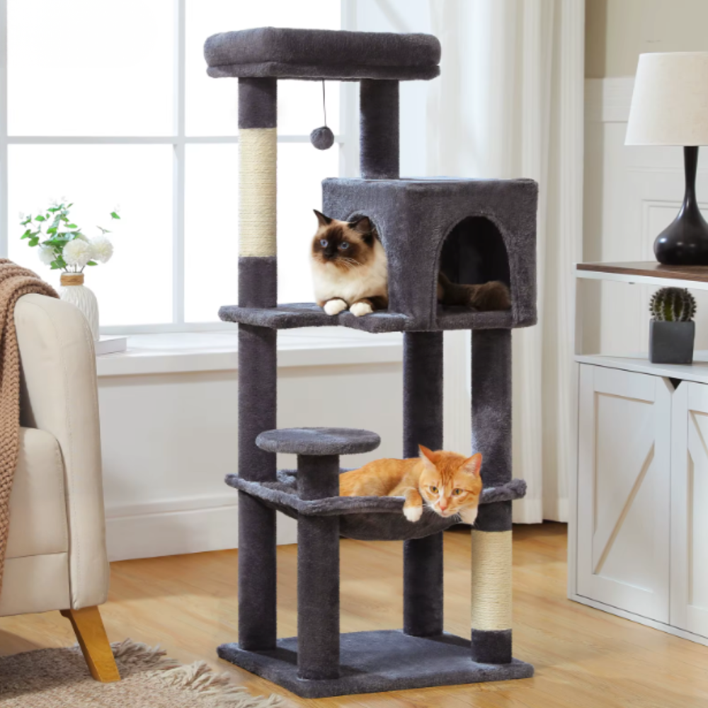 Arbre à chat 113 cm avec niches, hamac, plateformes et poteaux en sisal