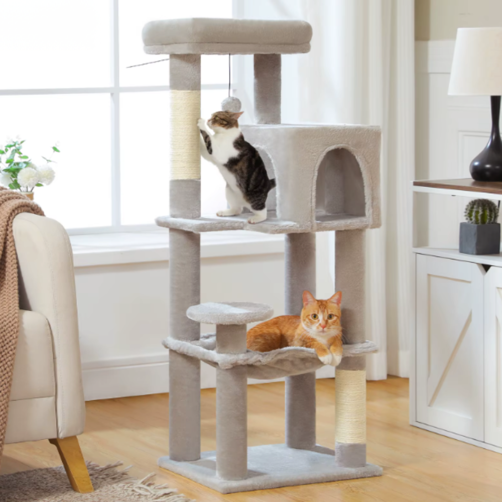 Arbre à chat 113 cm avec niches, hamac, plateformes et poteaux en sisal