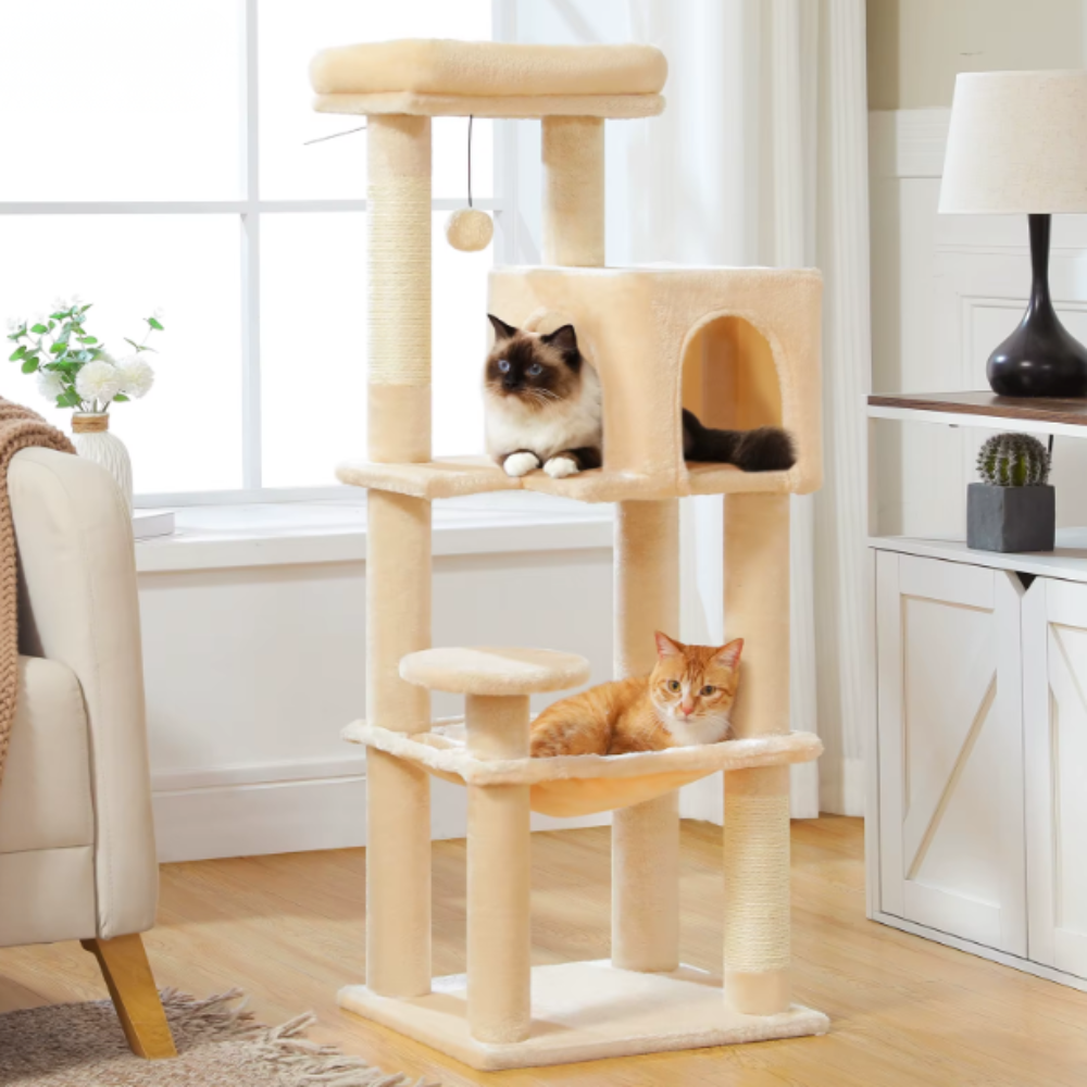 Arbre à chat 113 cm avec niches, hamac, plateformes et poteaux en sisal
