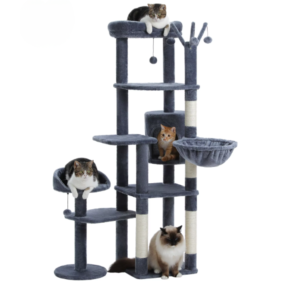 Arbre à chat 150 cm avec niches, hamac, plateformes et poteaux en sisal