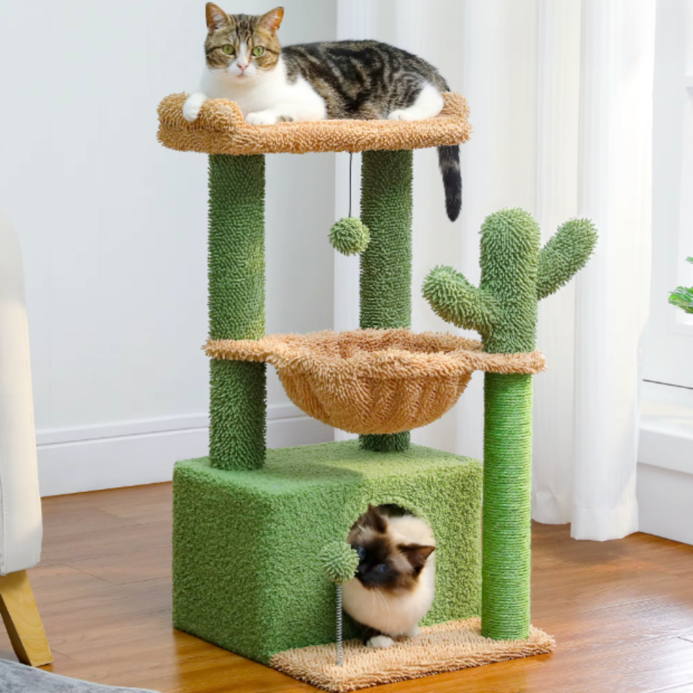 Arbre à chat 84 cm avec niche, hamac et poteaux en sisal