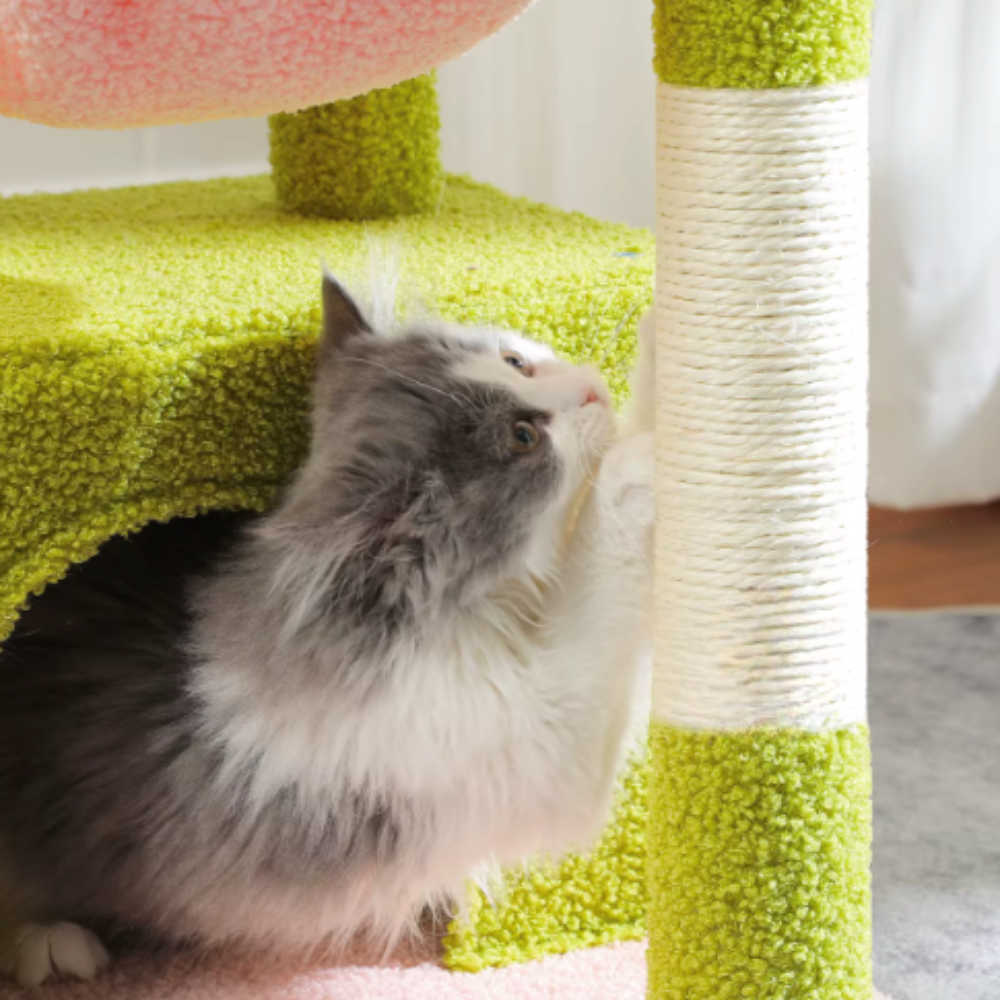 Arbre à chat 84 cm avec niche, hamac et poteaux en sisal