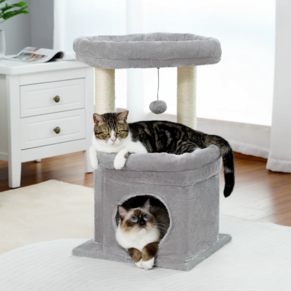 Arbre à chat 84 cm avec niche, hamac, plateforme et poteaux en sisal