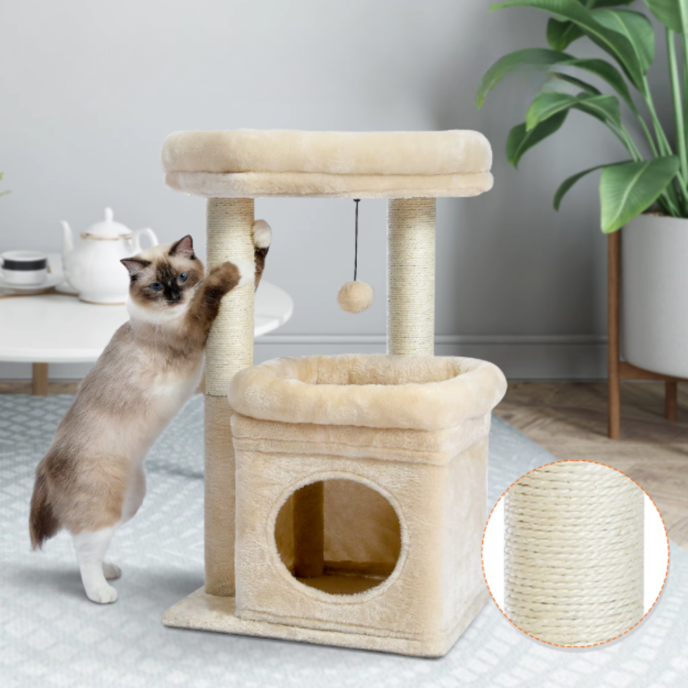 Arbre à chat 84 cm avec niche, hamac, plateforme et poteaux en sisal