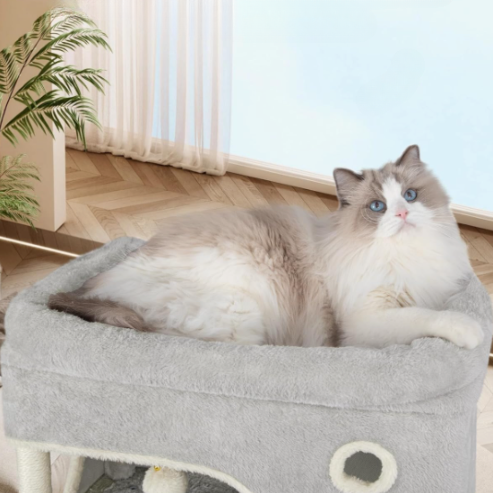 Arbre à chat multi-niveaux 178 cm avec niche, hamac et panier suspendu