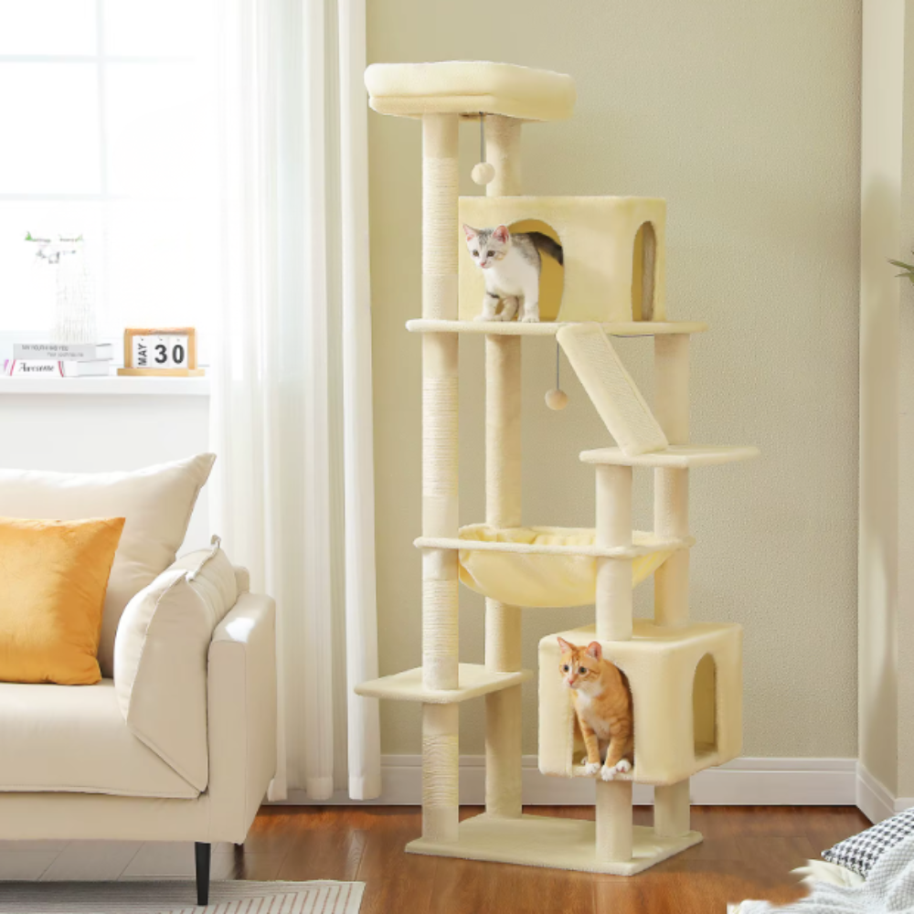 Arbre à chat multi-niveaux 180 cm avec niches, hamac et plateformes