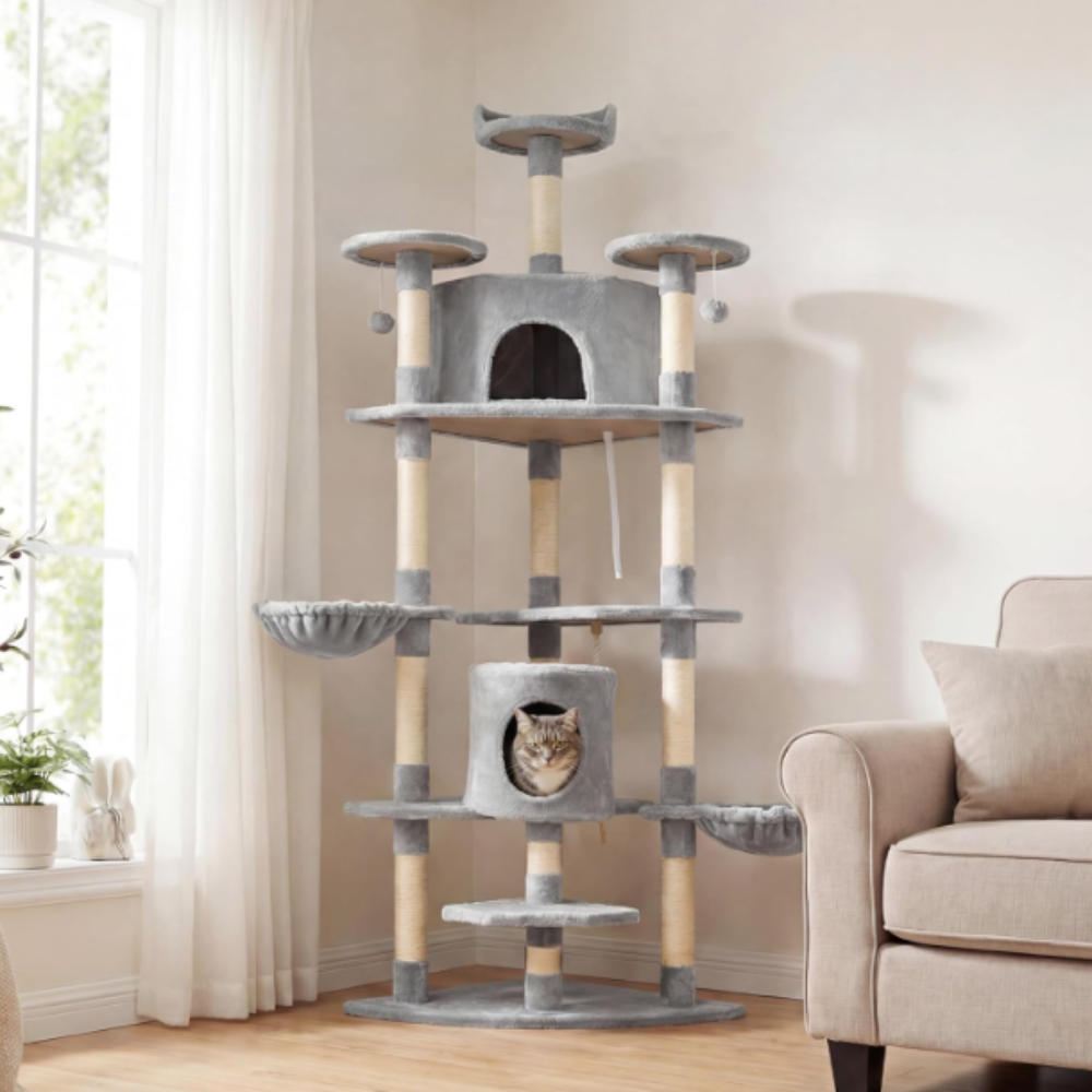 Arbre à chat multi-niveaux 200 cm avec niches, plateformes et hamacs