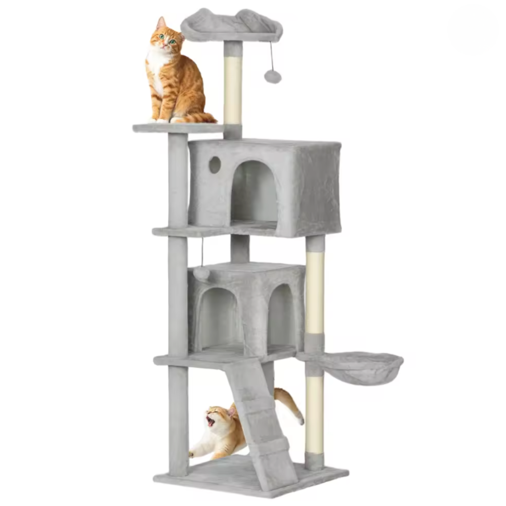 Arbre à chat multi-niveaux avec niches, rampe et hamac – 160 cm