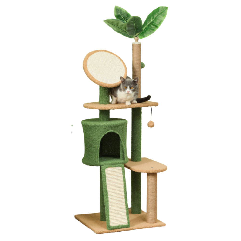 Arbre à chat avec niche, plateformes et poteaux sisal – 139 cm