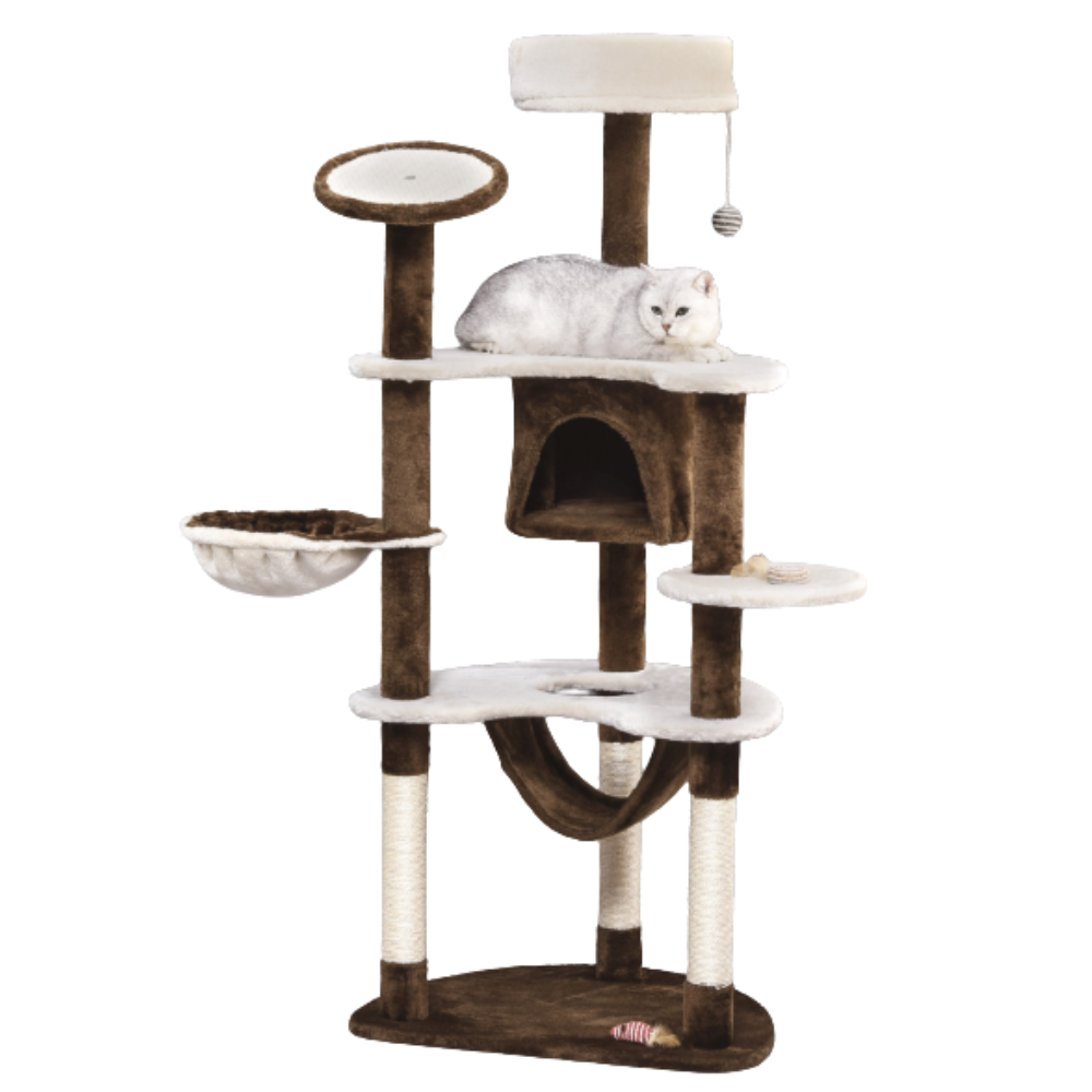 Arbre à chat multi-niveaux avec niche, hamac et panier – 153 cm