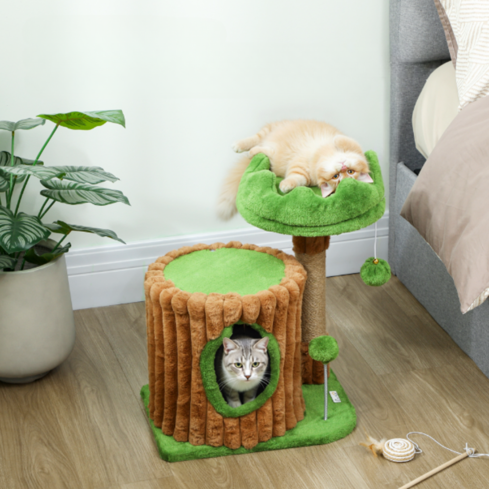 Arbre à chat avec niche cylindrique et poteau sisal – 53 cm