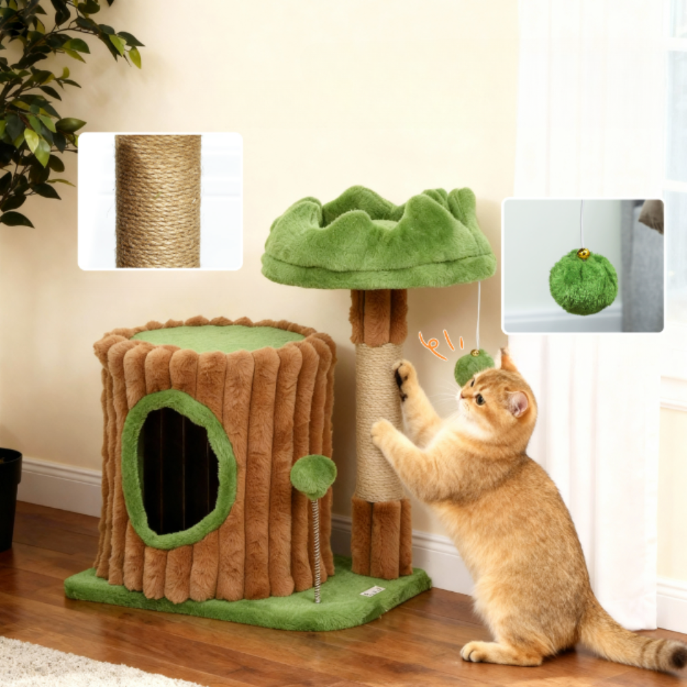 Arbre à chat avec niche cylindrique et poteau sisal – 53 cm