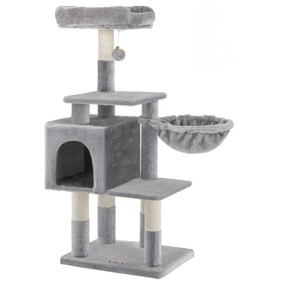 Arbre à chat multi-niveaux avec niche, hamac et plateformes – 110 cm