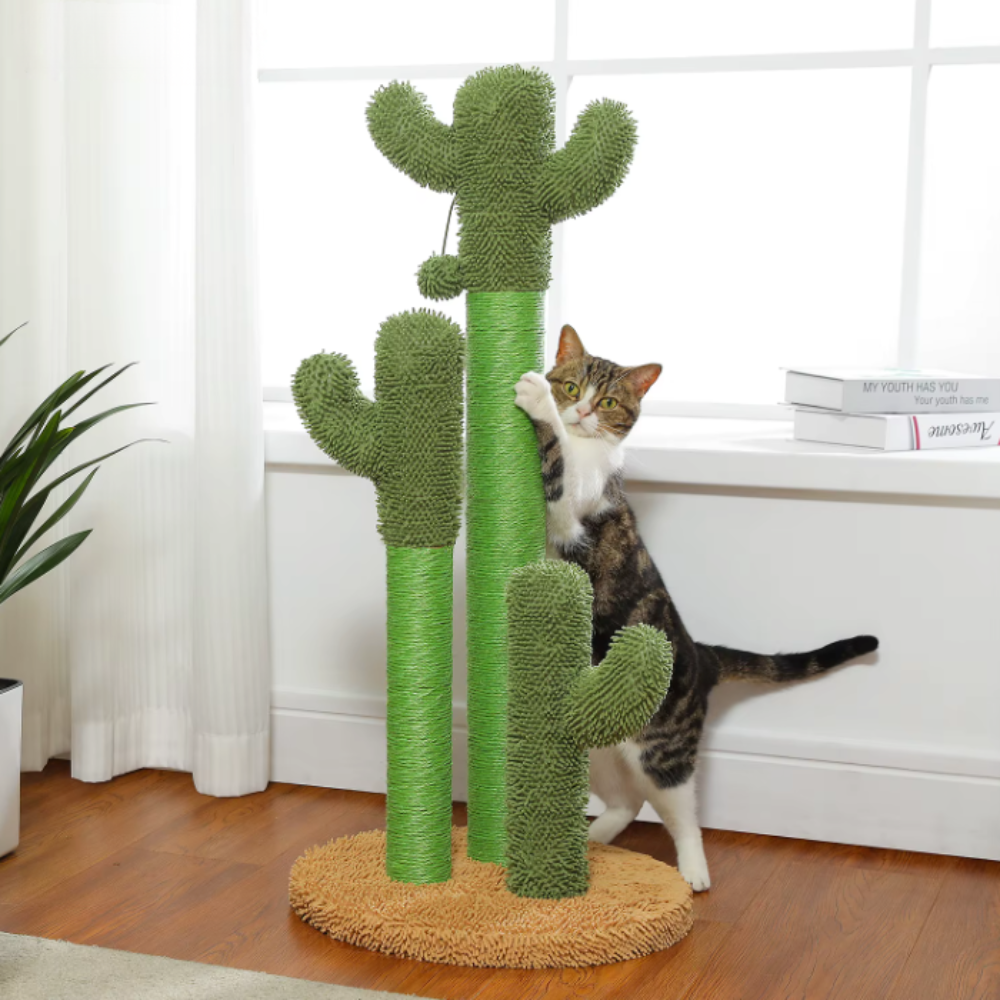 Arbre à chat cactus avec hamac, niche et poteaux sisal – 102 cm
