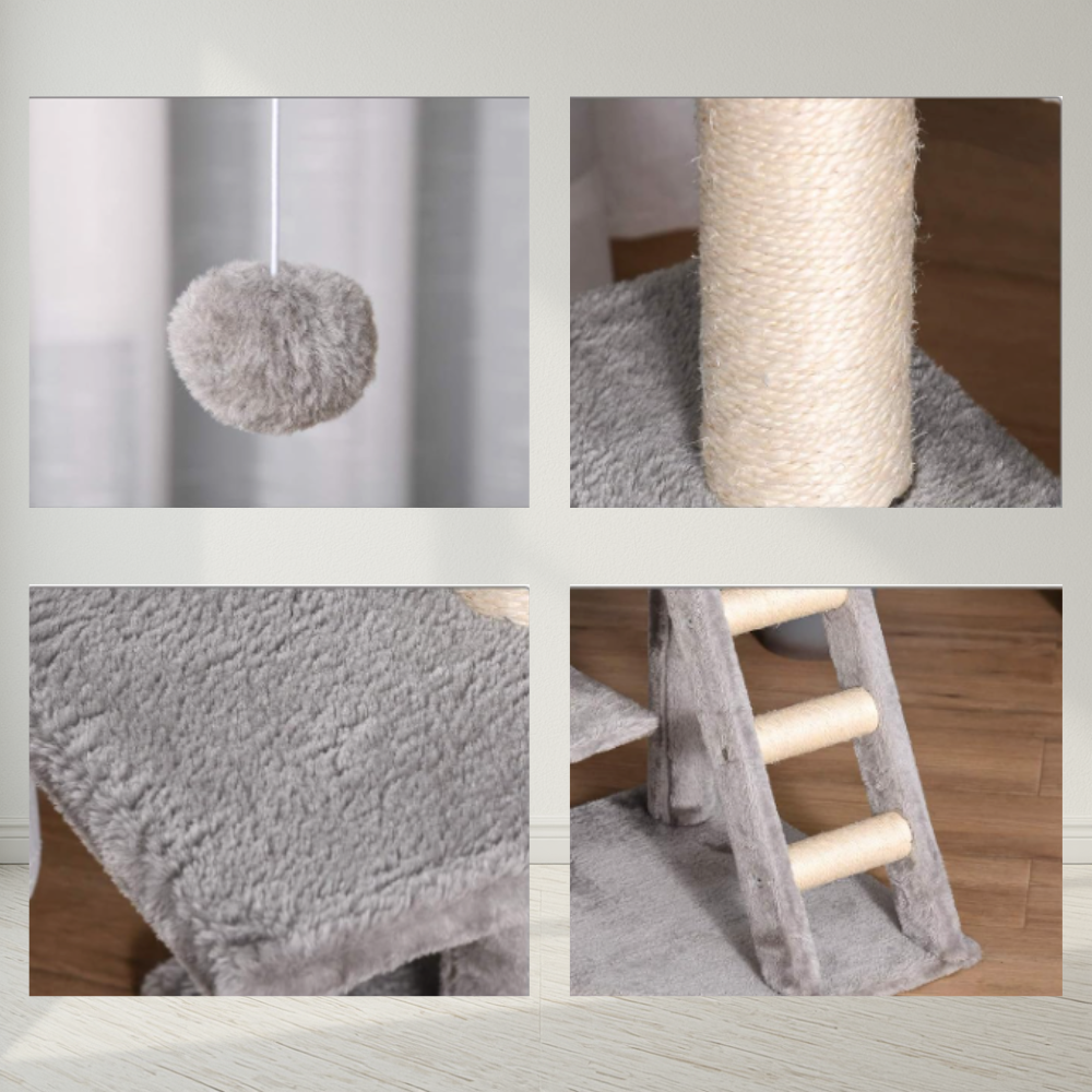 Arbre à chat multi-niveaux avec niche, échelle et poteaux sisal – 120 cm
