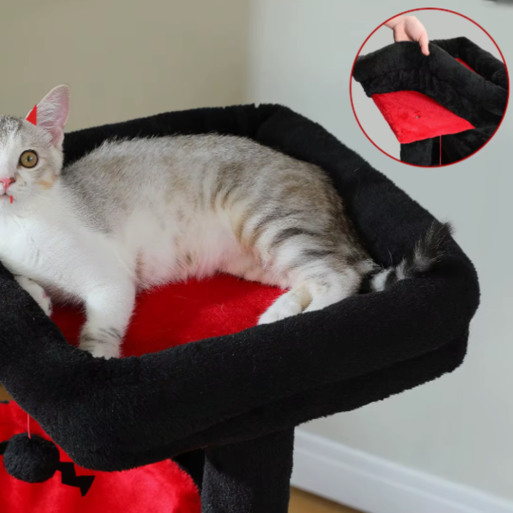 Arbre à chat multi-niveaux avec niche, hamac et rampe sisal – 100 cm