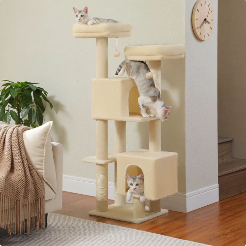 Arbre à chat multi-niveaux avec niches et plateformes fleur – 133 cm