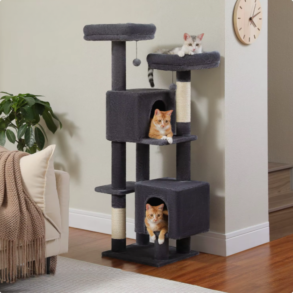 Arbre à chat multi-niveaux avec niches et plateformes fleur – 133 cm