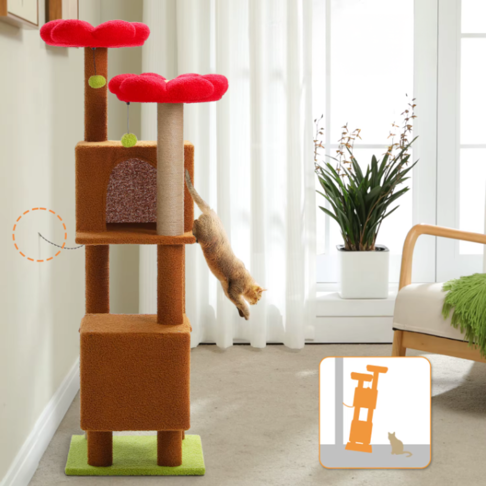 Arbre à chat multi-niveaux avec niches et plateformes fleur – 133 cm